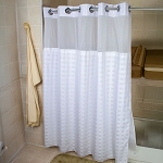 Kartri Hang2It Vision Check Polyester Shower Curtain With Window & Snap Away Liner 72x77 White With Chrome Buckles 12 Per Case Price Per Each