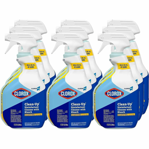 CloroxPro  Clean-Up Disinfectant Cleaner Spray with Bleach - For Restroom, Fiberglass, Floor, Nonporous Surface - Ready-To-Use - Spray - 32 fl oz (1 quart) - Recommended For: Stain Remover, Grease Remover - Disinfectant - Clear - 9 / Carton