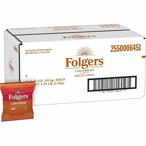 Folgers Fraction Pack 100% Colombian Supreme Coffee - Regular - Dark/Bold - 1.8 oz Per Bag - Fraction Pack - 42 / Carton