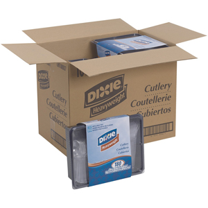 Dixie Heavyweight Disposable Forks, Knives & Teaspoons Keeper Pack Grab-N-Go by GP Pro - Cutlery Set - 60 x Teaspoon - 60 x Fork - 60 x Knife - Plastic, Polystyrene, Polystyrene - Crystal - 180/Box - 10 / Carton