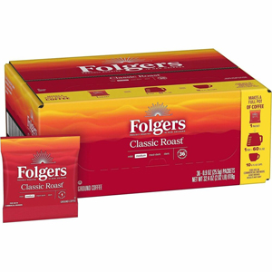 Folgers Fraction Pack Classic Roast Coffee - Regular - Medium - 0.9 oz - Fraction Pack - 36 / Carton