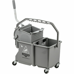 Unger Dual Compartment Mop Bucket - 4 gal - Ergonomic Design, Dual Bucket, Light Weight, Caster - Plastic - Gray - 1 Carton