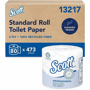 Scott Professional 100% Recycled Fiber Standard Roll Toilet Paper with Elevated Design - 2 Ply - 473 Sheets/Roll - White - Fiber - 80 / Carton