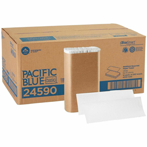 Pacific Blue Basic Recycled Multifold Paper Towels - White - PaperPack - 250/Pack - 16 / Carton