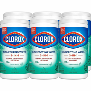 Clorox Disinfecting Wipes, Bleach-Free Cleaning Wipes - For Multipurpose - Fresh Scent - Recommended For: Bacteria Remover, Virus Remover, Germs Remover, Grease Remover - Pre-moistened, Bleach-free - White - 75/Tub - 6 / Carton