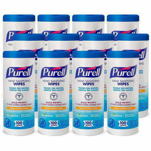PURELL Sanitizing Wipes - Fresh Citrus - White - 100/Tub - 12 / Carton