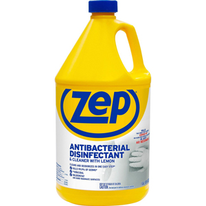 Zep Antibacterial Disinfectant and Cleaner - For Bathroom, Hospital - 128 fl oz (4 quart) - Lemon Scent - Recommended For: Germs Remover, Grease Remover, Soil Remover - Anti-bacterial, Deodorize - Blue - 1 Each