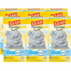 Glad ForceFlex Tall Kitchen Drawstring Trash Bags - Fresh Clean with Febreze Freshness - 13 gal Capacity - 27.38