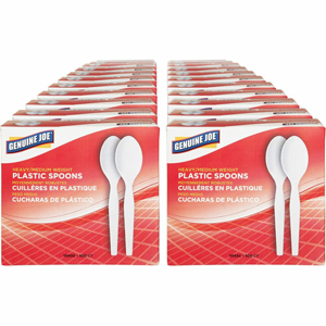 Genuine Joe Medium-Heavyweight Plastic Spoons - Disposable - White - 100/Box - 40 / Carton