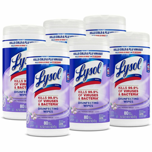 Lysol Early Morning Breeze Disinfecting Wipes - For Multipurpose, Multi Surface - Wipe - Early Morning Breeze Scent - Recommended For: Virus Remover, Bacteria Remover - Disinfectant, Pre-moistened, Anti-bacterial - White - 80/Tub - 6 / Carton