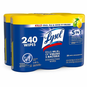 Lysol Lemon/Lime Disinfecting Wipes - For Multi Surface, Multipurpose - Wipe - Lemon, Lime Blossom Scent - Recommended For: Virus Remover, Bacteria Remover - Pre-moistened, Deodorize, Disinfectant, Anti-bacterial - White - 80/Tub - 2 / Carton