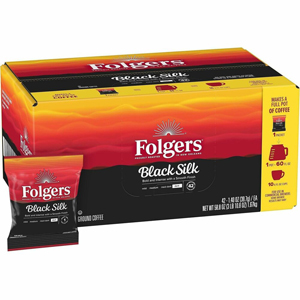 Folgers Fraction Pack Black Silk Coffee - Regular - Dark - 1.4 oz - Fraction Pack - Black Silk - 42 / Carton