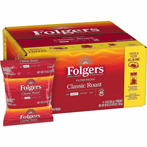 Folgers Filter Pack Classic Roast Coffee - Regular - Classic - 1.4 oz - Filter Pack - 40 / Carton
