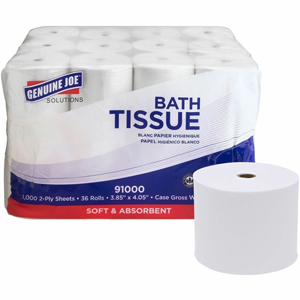 Genuine Joe Solutions Double Capacity Bath Tissue - 2 Ply - 1000 Sheets/Roll - 45/64