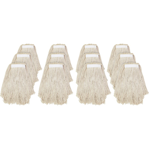 Genuine Joe Clamp-style Cotton Mophead - #16 - Cut Ends, Absorbent, Narrow Headband - Cotton - Natural - 12 / Carton