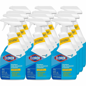 CloroxPro Anywhere Daily Disinfectant and Sanitizer - For Multipurpose - Spray - 32 fl oz (1 quart) - Recommended For: Bacteria Remover - No-rinse, Residue-free - Clear - 12 / Carton