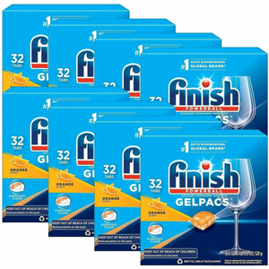 Finish Dishwasher Gel Packs - For Multipurpose - Gel - 1.3 fl oz (0 quart) - Orange Scent - Recommended For: Stain Remover, Residue Remover, Food Remover - Orange - 32/Box - 8 / Carton