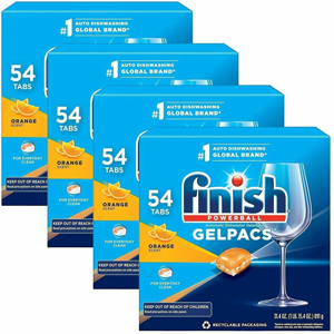 Finish All-n-1 Detergent Gelpacs - For Multipurpose - 1.3 fl oz (0 quart) - Orange Scent - Recommended For: Stain Remover, Residue Remover - Orange - 54/Box - 4 / Carton