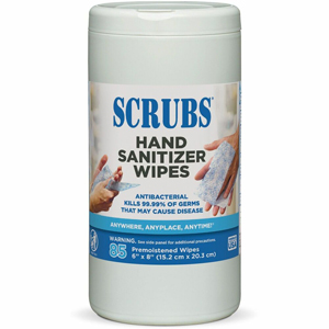 SCRUBS Hand Sanitizer Wipes - Blue, WhiteTub - 85/Tub - 6 / Carton