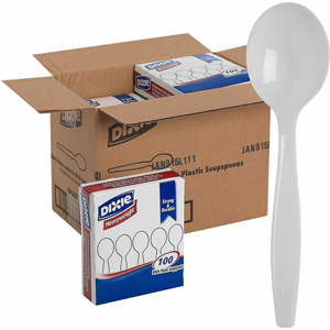 Dixie Heavyweight Dispoable Soup Spoons Grab-N-Go by GP Pro - Soup Spoon - 1000 x Soup Spoon - White - 100/Box - 10 / Carton