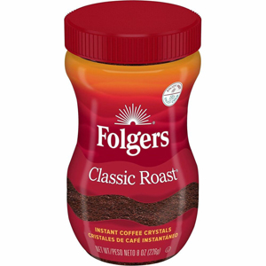 Folgers Instant Classic Roast Coffee - Regular, Regular - Classic - 8 oz Per Jar - Instant - Mountain Grown - 1 Each