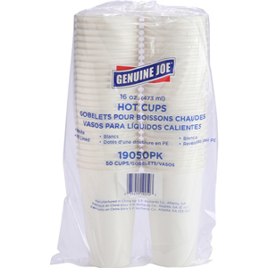 Genuine Joe 16 oz Disposable Hot Cups - 16 fl oz - White - Polyurethane - Coffee, Hot Drink, Picnic, Company, Tea, Hot Chocolate, Beverage - 50/Pack - 20 / Carton