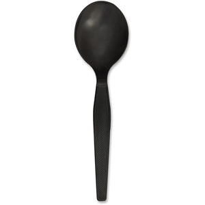 Genuine Joe Medium-Heavyweight Plastic Soup Spoons - 1 Piece(s) - Soup Spoon - 1 x Soup Spoon - Disposable - Textured - Black - 1000 / Carton