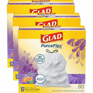 Glad ForceFlex Tall Kitchen Drawstring Trash Bags - Gain Lavender with Febreze Freshness - 13 gal Capacity - 27.36