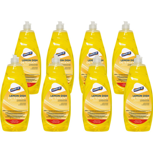 Genuine Joe Dish Detergent - For Pot - Concentrate - 38 fl oz (1.2 quart) - Lemon Scent - Recommended For: Grease Remover - Heavy Duty, Durable - Yellow - 8 / Carton
