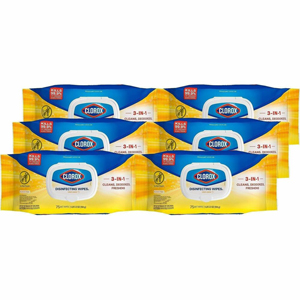 Clorox Disinfecting Cleaning Wipes Flex Pack - For Multi Surface, Multipurpose - Wipe - Crisp Lemon Scent - Recommended For: Bacteria Remover, Grease Remover, Soap Scum Remover, Grime Remover, Virus Remover - Bleach-free, Antibacterial - White - 75/Pack -