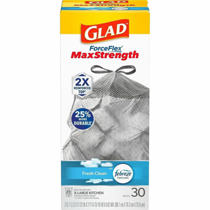 Glad ForceFlex MaxStrength X-Large Kitchen Drawstring Trash Bags - Fresh Clean with Febreze Freshness - Large Size - 20 gal Capacity - 32.01