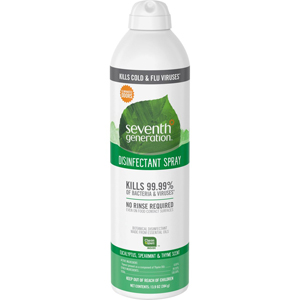 Seventh Generation Disinfectant Cleaner - For Day Care - 13.9 fl oz (0.4 quart) - Eucalyptus Spearmint & Thyme Scent - Non-flammable, Rinse-free, Antibacterial, Disinfectant - Clear - 8 / Carton