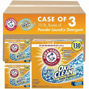 Arm & Hammer Powder Detergent plus OxiClean - 160 oz (10 lb) - Fade Resistant - Orange - 3 / Carton