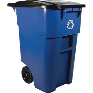 Rubbermaid Commercial Brute Recycling Rollout Container - Swing Lid - 50 gal Capacity - Rectangular - Mobility, Heavy Duty, Wheels, Lid Locked, Hinged, Durable, Easy to Clean - 36.5
