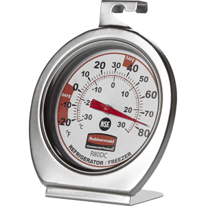 Rubbermaid Commercial Refrigerator/Freezer Thermometers - Large Display, Shatter Proof Lens, Dual Dial - For Refrigerator/Freezer - Chrome - 12 / Carton