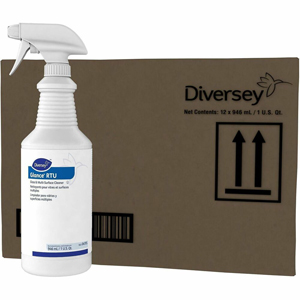 Diversey Glance Glass & Multi-Surface Cleaner - Ready-To-Use/Concentrate - 32 fl oz (1 quart) - Ammonia Scent - Streak-free, Quick Drying, Kosher - Blue - 1 Carton
