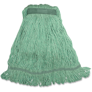 Genuine Joe Narrow Band Medium Mophead - Medium - Narrow Headband, 4-ply, Durable, Looped Ends, Fray Resistant, Lint Resistant, Tailband, Launderable - Rayon, Cotton, Cotton - Green - 1 Each