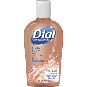 Dial Professional Hair Plus Body Wash - Peach Scent - 7.50 fl oz - Flip Top Bottle Dispenser - Bacteria Remover - Hair, Body - Moisturizing - Antibacterial - Orange - 1 Each