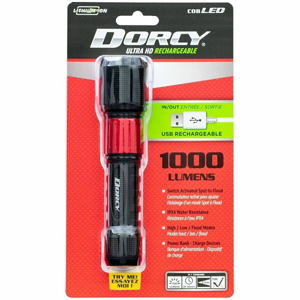 Dorcy Ultra 1000 Lumen USB Rechargeable Flashlight With Powerbank - LED - 1000 lm Lumen - 1 - Lithium Ion (Li-Ion) - Battery Rechargeable - Battery - Anodized Aluminum - Water Resistant, Impact Resistant - Black