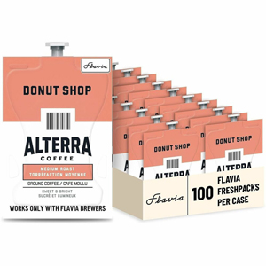 Flavia Freshpack Alterra Donut Shop Coffee - Compatible with Flavia Aroma, Flavia Barista, FLAVIA Creation 600, Flavia Creation 500, Flavia Creation 200, Flavia Creation 150, Flavia Creation 300 - Hot Coffee - Medium - Freshpack - Donut Shop Blend - Koshe