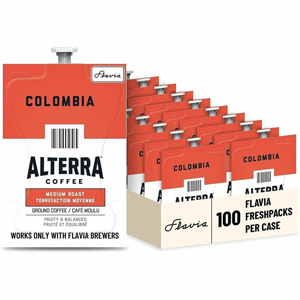 Flavia Freshpack Alterra Medium Colombia Coffee - Compatible with Flavia Aroma, Flavia Barista, FLAVIA Creation 600, Flavia Creation 500, Flavia Creation 200, Flavia Creation 150, Flavia Creation 300, Flavia - Hot Coffee - Medium - Freshpack - Colombia, R