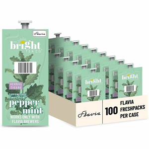 Flavia Bright Tea Co. Peppermint Herbal Tea Herbal Tea Freshpack - Compatible with Flavia Aroma, Flavia Creation 300, FLAVIA Creation 600 - Decaffeinated - Kosher - 100 / Carton
