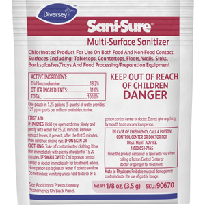 Sani-Sure Multi-Surface Sanitizer - 0.13 oz (0.01 lb) - Chlorine Scent - Odorless - Yellow - 100 / Carton