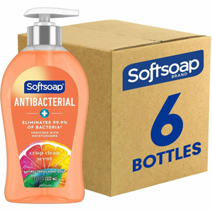 Softsoap Antibacterial Soap Pump - Crisp Clean Scent - 11.25 fl oz - Pump Bottle Dispenser - Bacteria Remover - Hand, Skin, Kitchen, Bathroom - Moisturizing - Antibacterial - Orange - Refillable, Recyclable, Paraben-free, Phthalate-free, pH Balanced, Biod