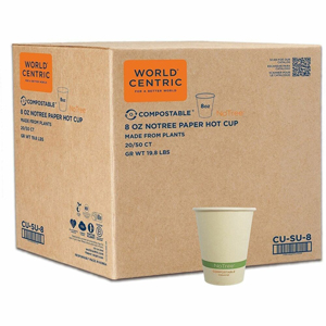 World Centric Compostable NoTree Paper Hot Cups - 8 fl oz - Natural - Paper - Hot Drink, Cafe, Restaurant, Beverage, Coffee, Tea, Hot Chocolate - 50/Pack - 20 / Carton