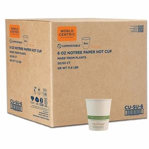 World Centric NoTree Paper Hot Cups - 6 fl oz - Natural - Paper - Hot Drink, Beverage, Tea, Hot Chocolate, Coffee - 50 Cups/Pack - 20 / Carton