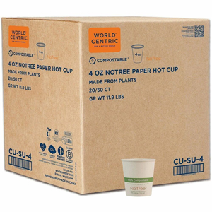 World Centric NoTree Paper Hot Cups - 4 fl oz - Natural - Paper - Hot Drink, Beverage, Tea, Hot Chocolate, Coffee - 50 Cups/Pack - 20 / Carton