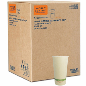 World Centric Compostable NoTree Paper Hot Cups - 20 fl oz - Beige - Paper - Hot Drink, Cafe, Restaurant, Tea, Coffee, Hot Chocolate, Cafeteria - 50/Pack - 20 / Carton