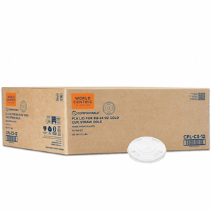 World Centric Compostable Clear Straw Lids - Plant Sugar, Polylactic Acid (PLA) - Clear - 1000 / Carton