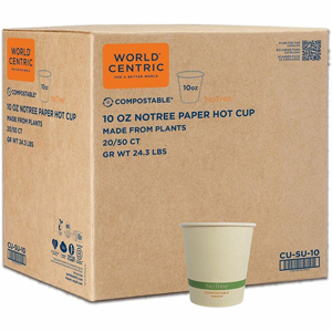World Centric Compostable NoTree Paper Hot Cups - 10 fl oz - Natural - Paper, Sugarcane Fiber - Cafe, Cafeteria, Restaurant, Hot Drink, Coffee, Tea, Hot Chocolate - 50/Pack - 20 / Carton